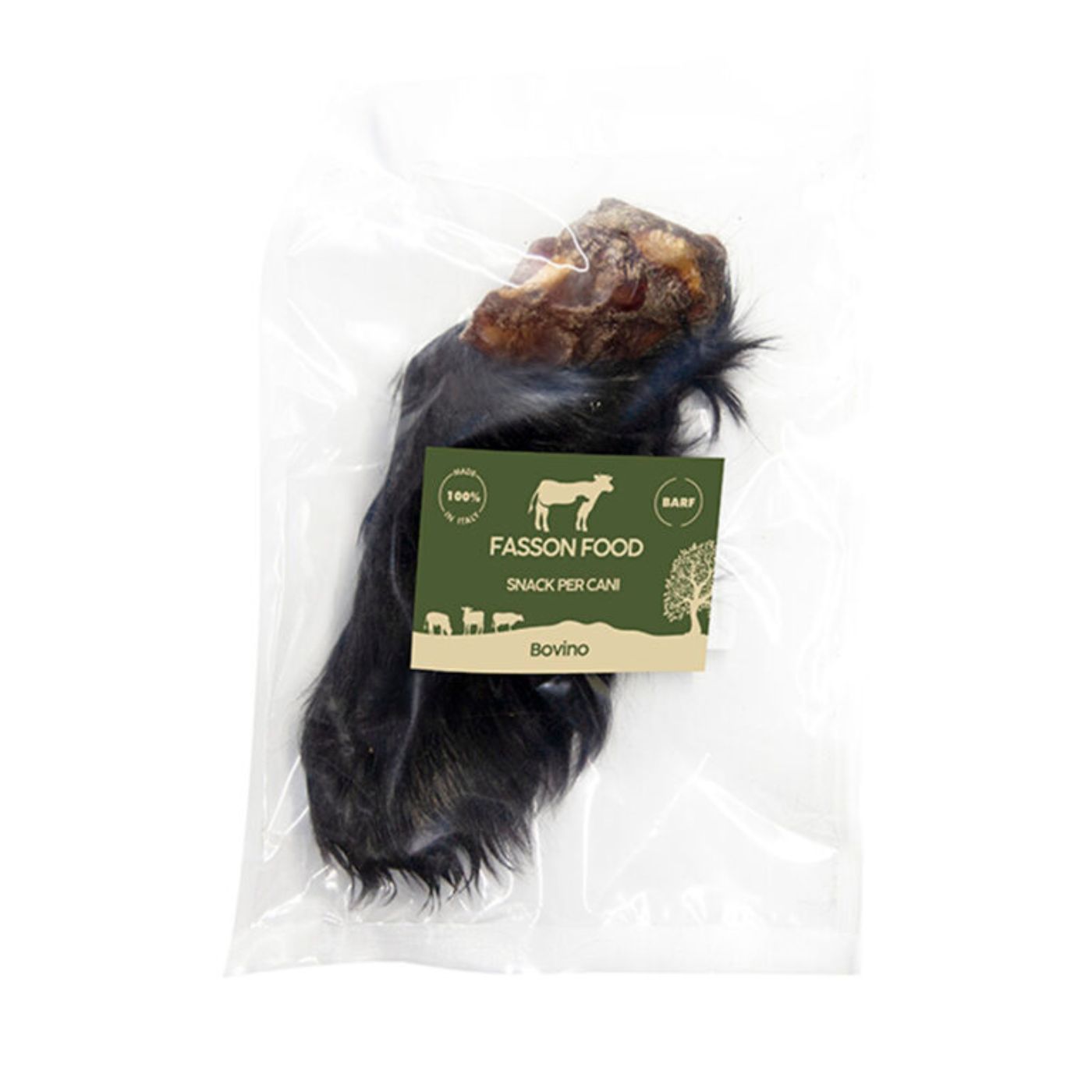 Fasson Food Orecchio Bovino Singolo CON Pelo Snack Naturale per Cani