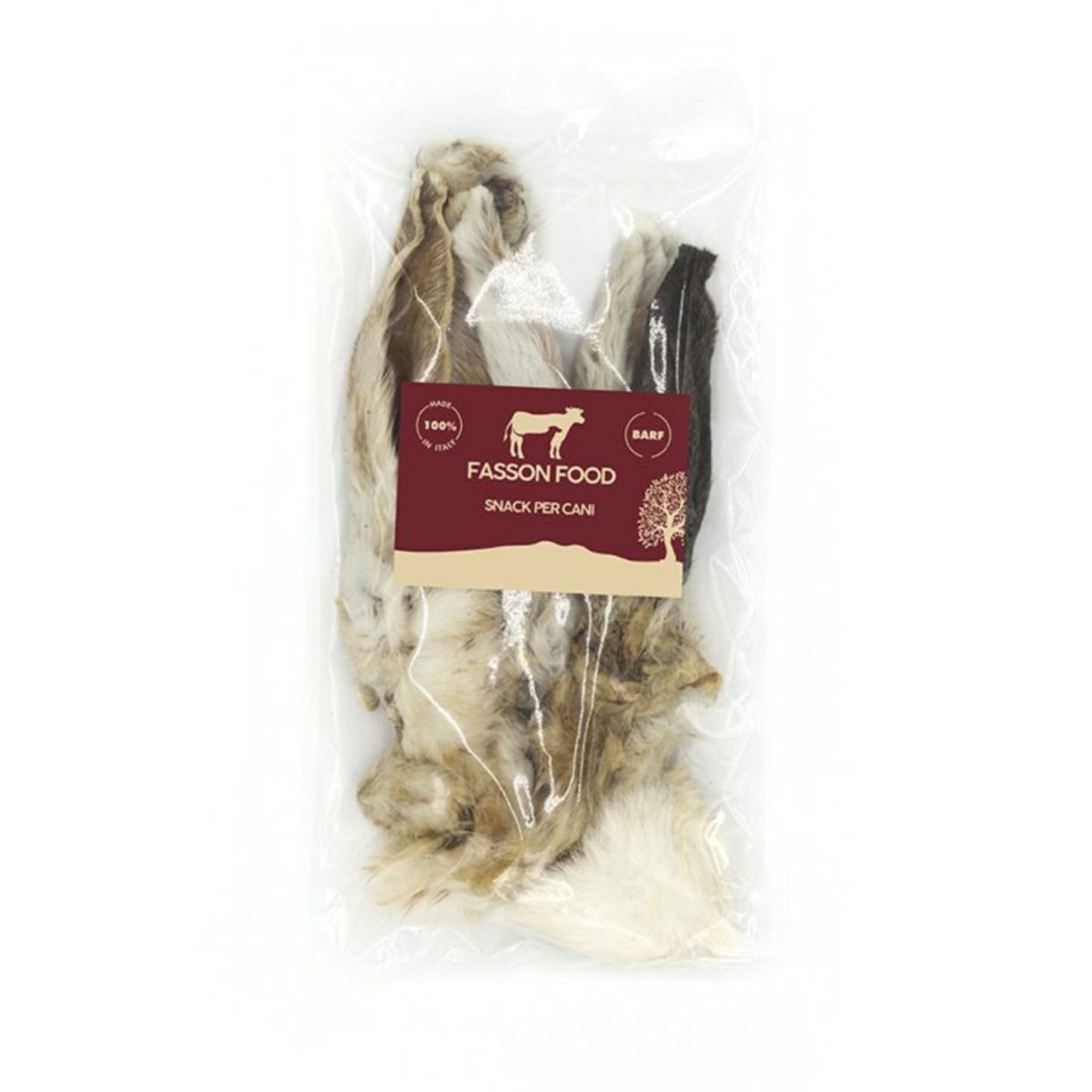 Fasson Food Orecchie di Coniglio CON Pelo 75 g Snack Naturale per Cani