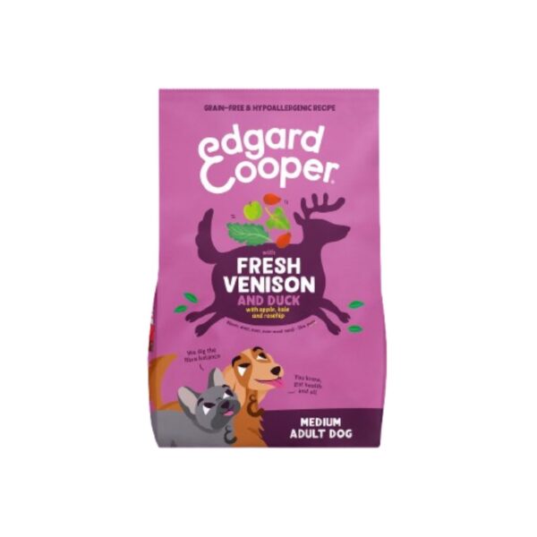 sacco 7 kg crocchetta media m edgard & cooper cervo e anatra per cani adulti