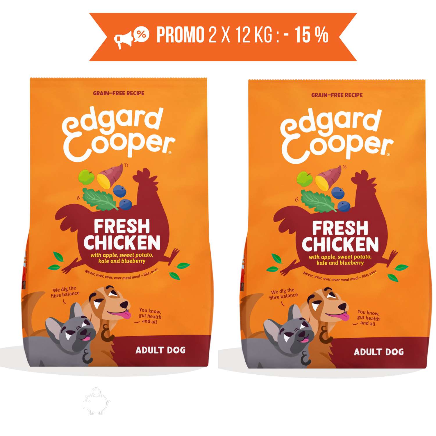 promo 2 x 12 kg crocchetta grande l edgard & cooper pollo per cani adulti