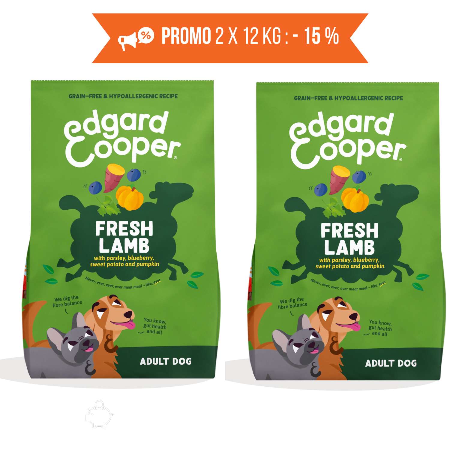 PROMO 2 x 12 Kg CROCCHETTA GRANDE L - Edgard & Cooper Agnello per Cani Adulti