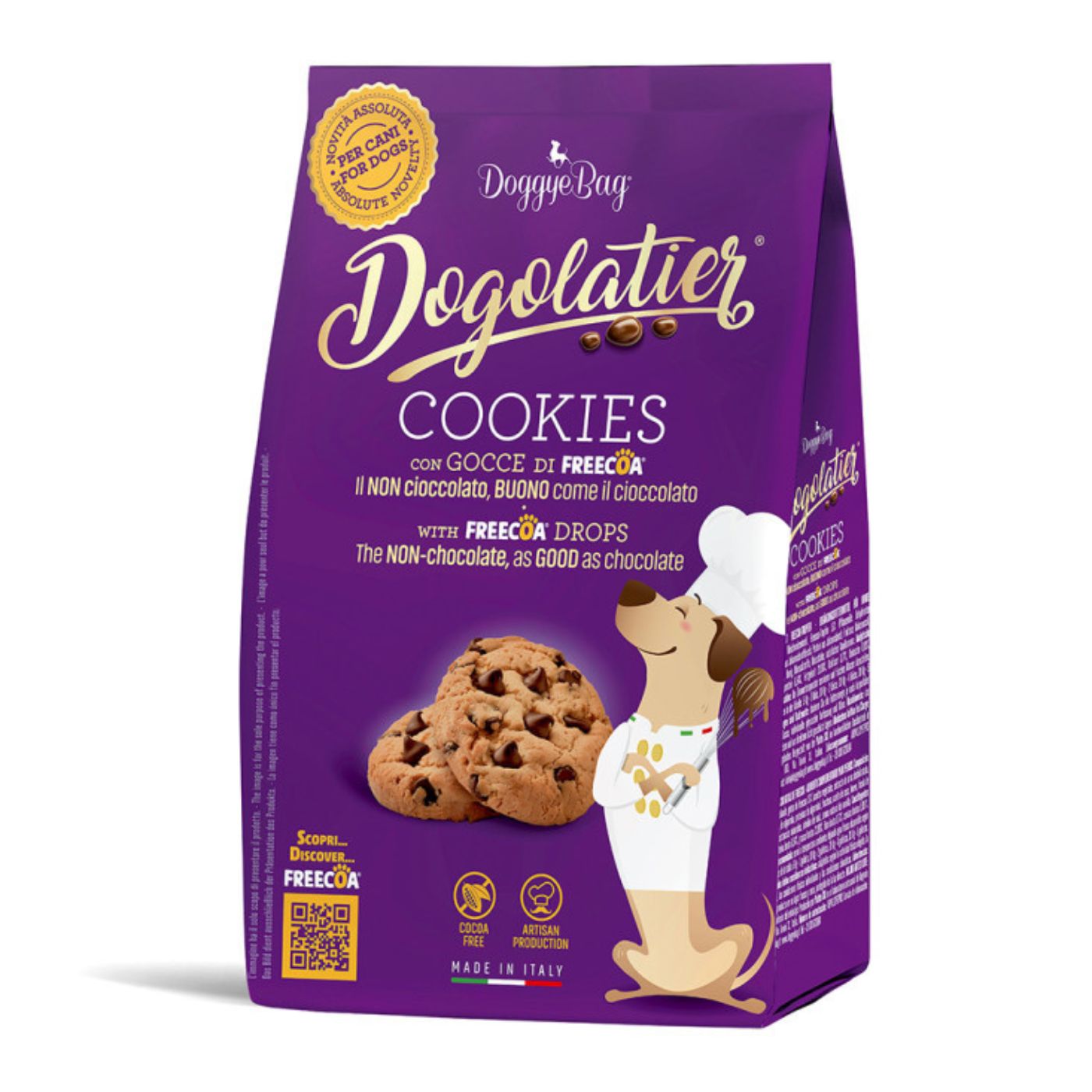 DoggyeBag Biscotti per Cani Dogolatier Cookies con Gocce di Freecoa 180 g