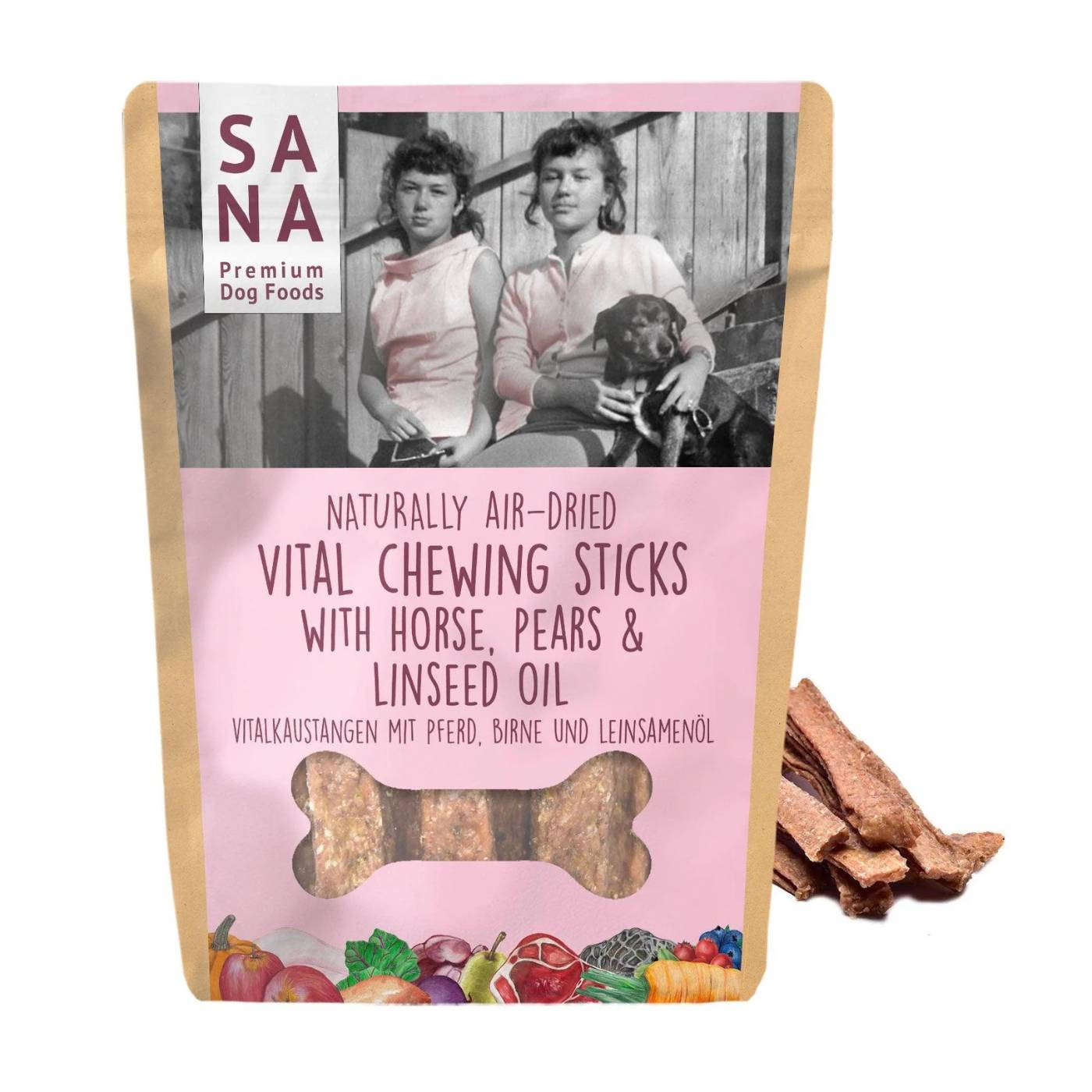 Sanadog Stick di Cavallo da Masticare con Pera e Olio di Lino 150 g Snack per Cani