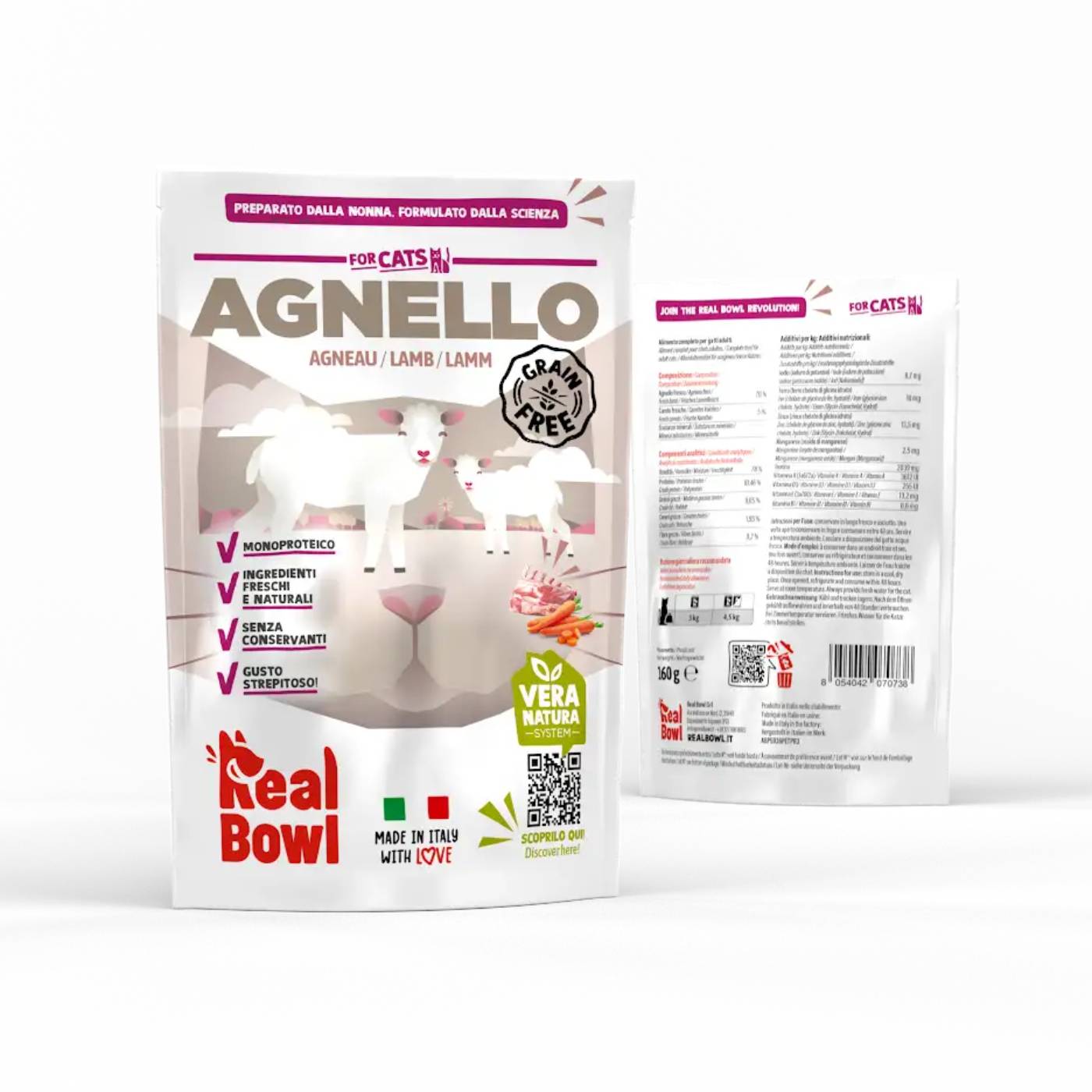 Real Bowl Alimento Completo per Gatti Agnello Senza Cereali Grain Free