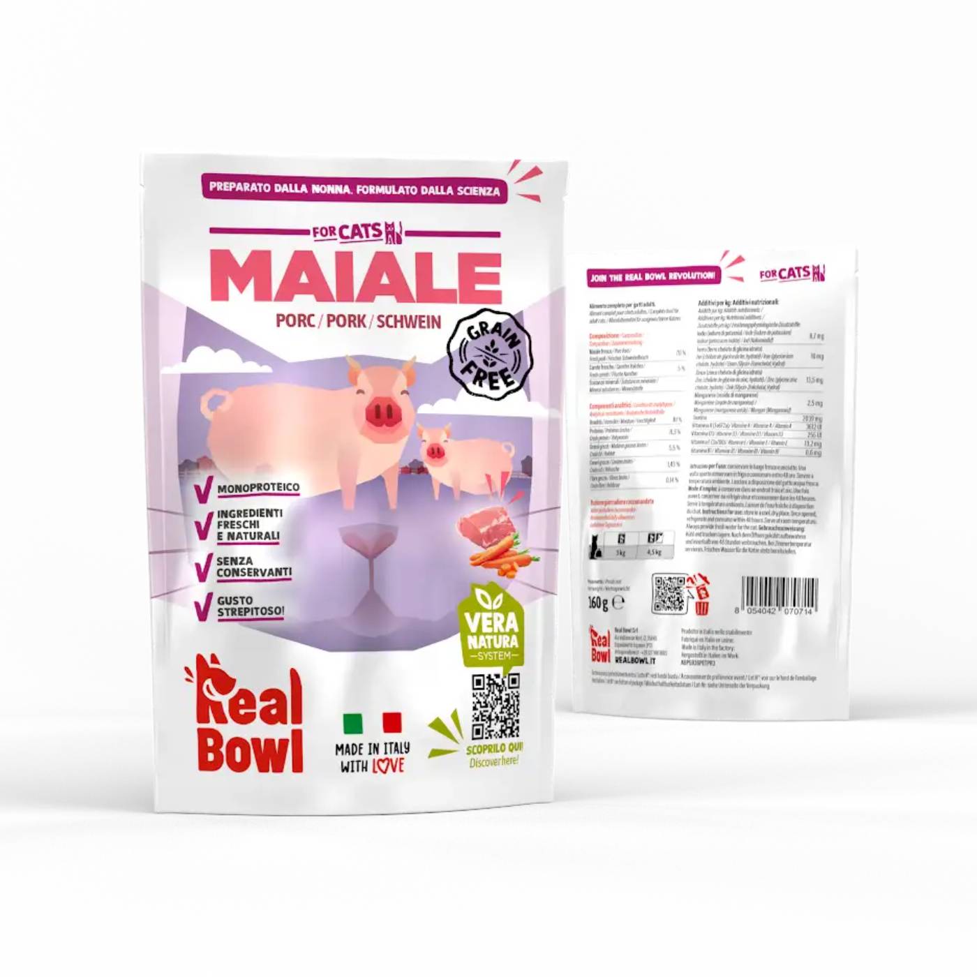 Real Bowl Alimento Completo per Gatti al Maiale Senza Cereali Grain Free