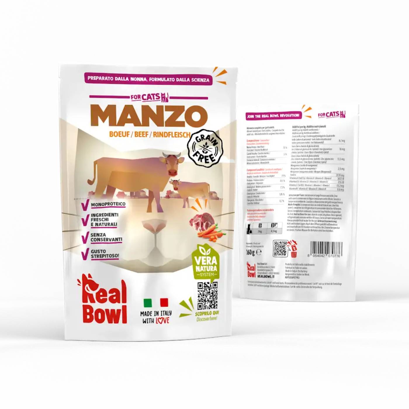 Real Bowl Alimento Completo per Gatti al Manzo Senza Cereali Grain Free