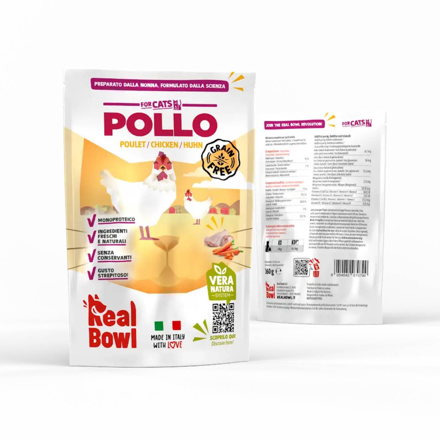 Real Bowl Alimento Completo per Gatti al Pollo Senza Cereali Grain Free