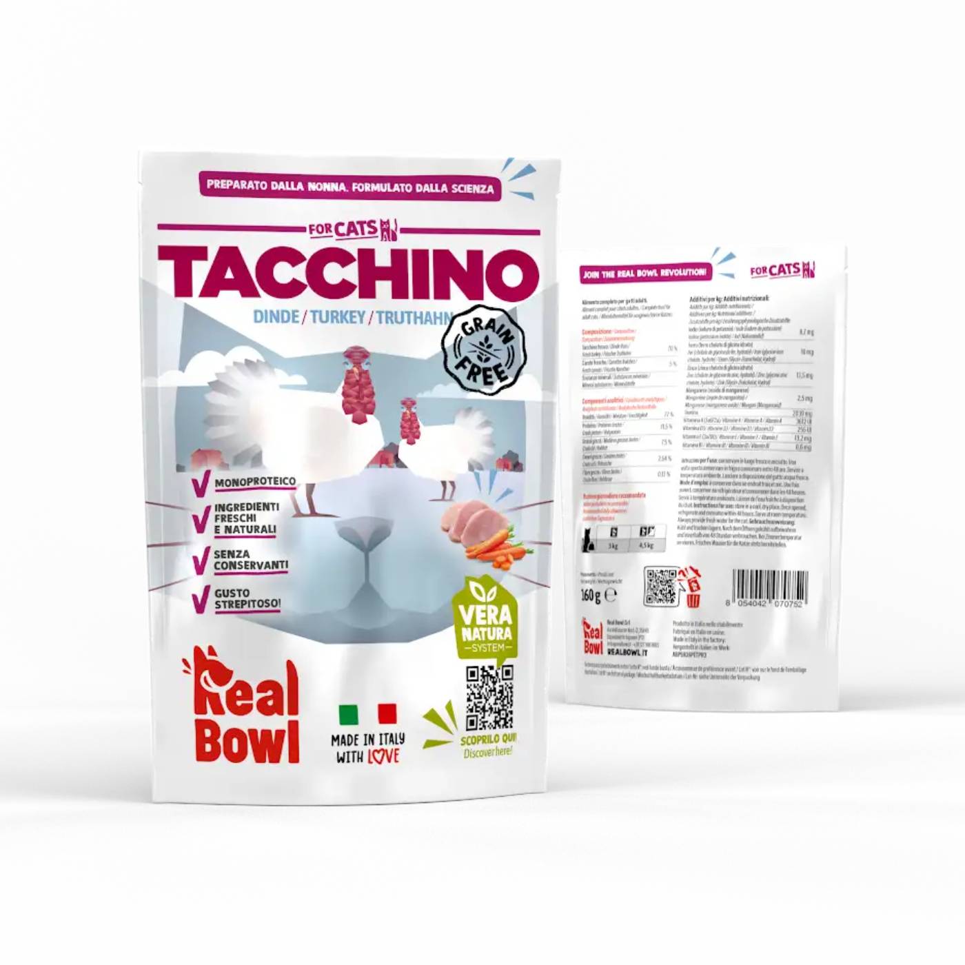 Real Bowl Alimento Completo per Gatti al Tacchino Senza Cereali Grain Free