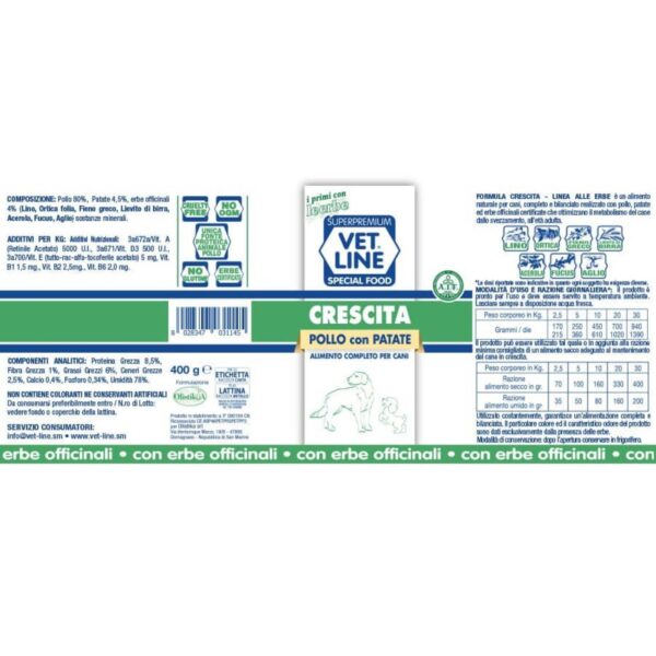 Vet Line Crescita Pollo e Patate Umido Monoproteico per Cuccioli 400 g