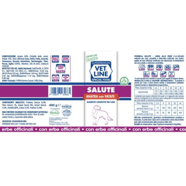 Vet Line Salute Anatra con Patate Alimento Umido Monoproteico per Cani VetLine