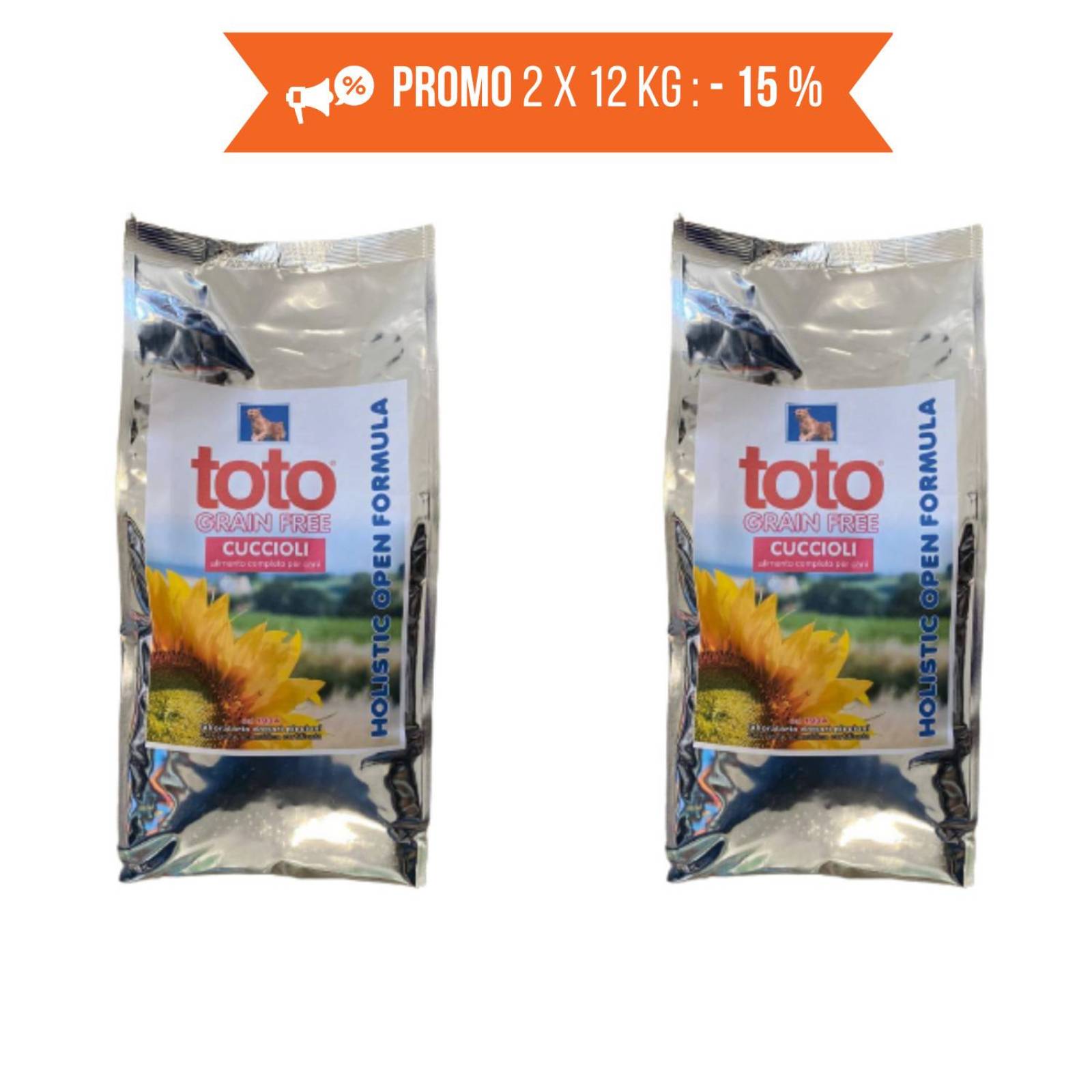 promo 2 x 12 kg cuccioli puppy toto holistic open formula grain free (€ 79,56 a sacco)