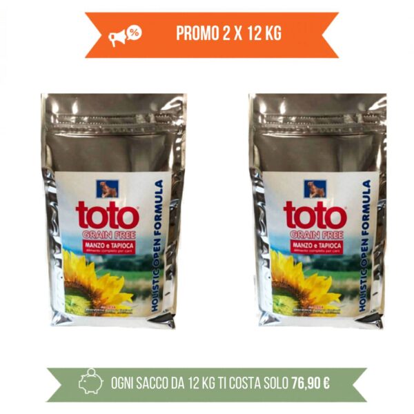 promo 2 x 12 kg toto holistic grain free manzo e tapioca per cani (€ 73,31 a sacco)