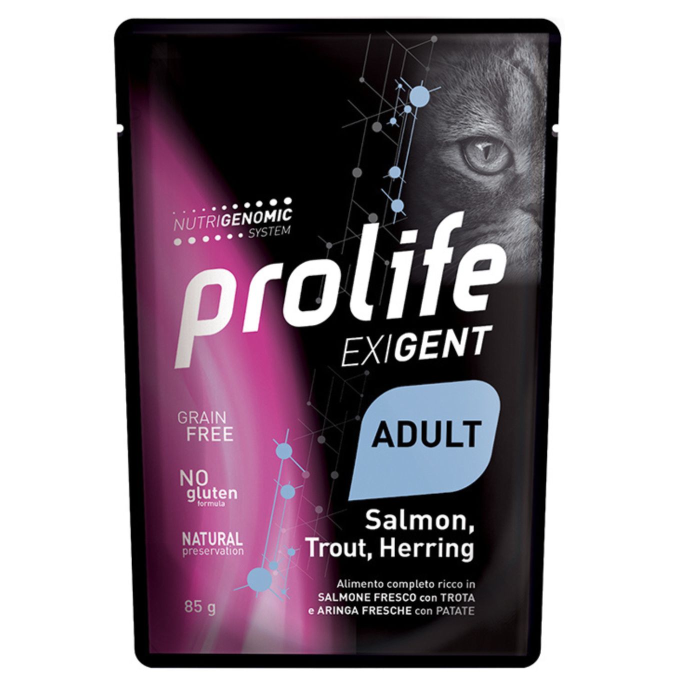 Prolife Cat Exigent Adult Salmone con Trota e Aringa con Patate Umido per Gatti