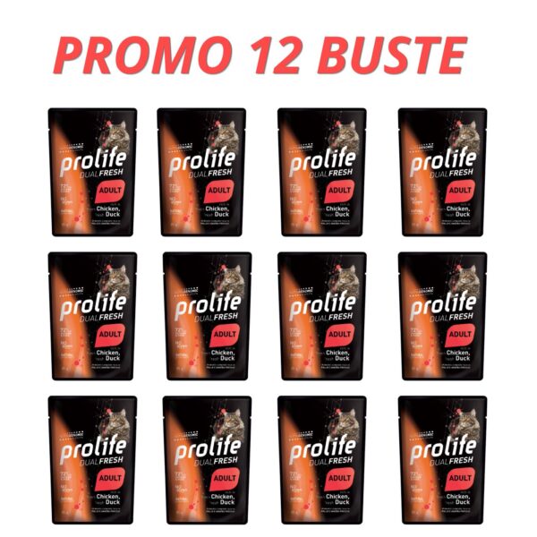 12 x 85 g - Prolife Cat Dual Fresh Adult Pollo e Anatra Umido per Gatti