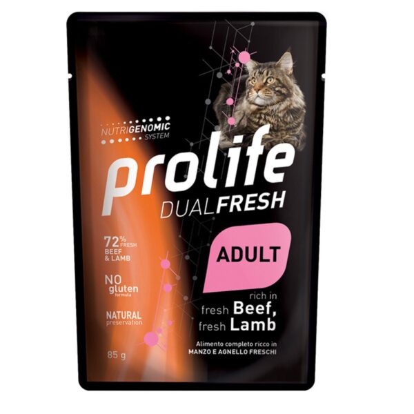1 x 85 g - Prolife Cat Dual Fresh Adult Manzo e Agnello Umido per Gatti