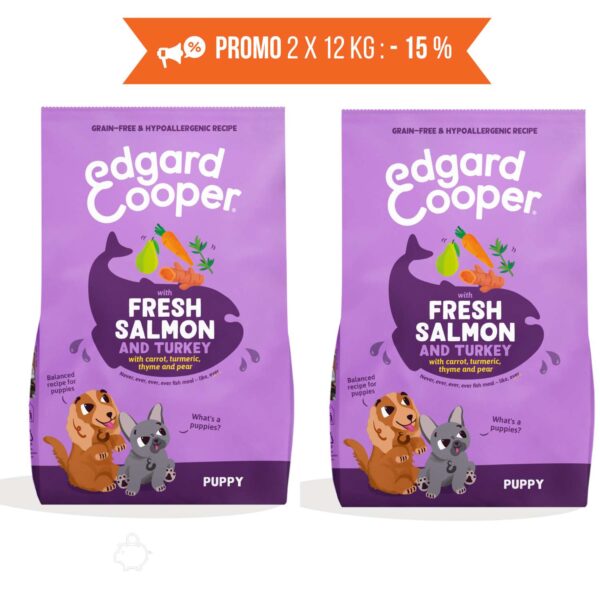 promo 2 x 12 kg edgard & cooper salmone fresco dell'atlantico e tacchino per cuccioli puppy