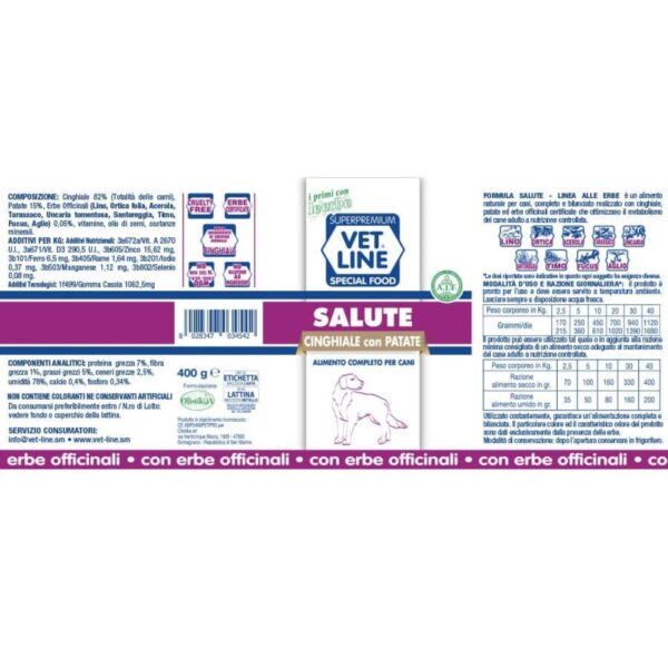 vet line salute cinghiale con patate alimento umido monoproteico per cani vetline