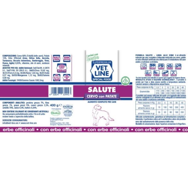Vet Line Salute Cervo con Patate Alimento Umido Monoproteico per Cani VetLine